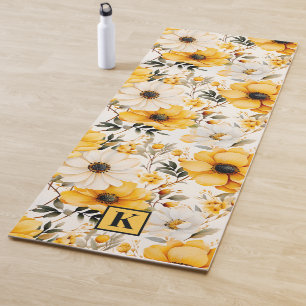 Esterilla De Yoga Patrón floral Amarillo Monograma
