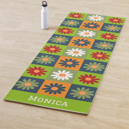Esterilla De Yoga Patrón floral colorido con nombre personalizado
