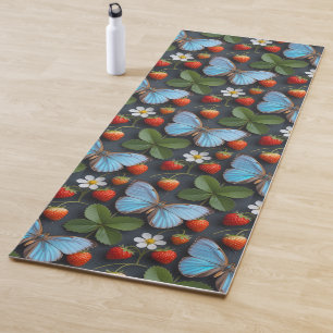 Esterilla De Yoga Patrón floral con mariposas Morpho azules