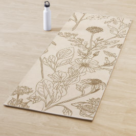 Esterilla De Yoga Patrón floral de arte de línea botánica sepia anti
