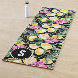 Esterilla De Yoga Patrón floral de lemones y tulipanes | Monograma d