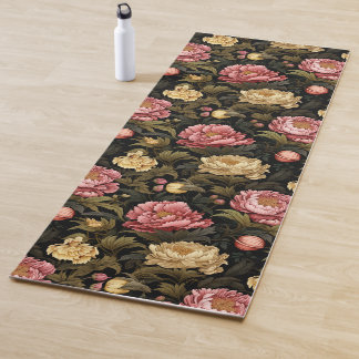 Esterilla De Yoga Patrón Floral de Peonía Vintage Oscuro