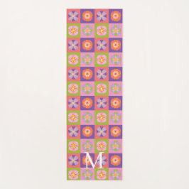 Esterilla De Yoga Patrón floral verde morado monograma