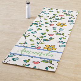Esterilla De Yoga Patrón floral y cardíaco colorido dibujado a mano
