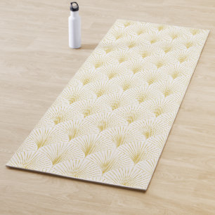 Esterilla De Yoga Patrón Geométrico Art Deco En Oro Y Blanco