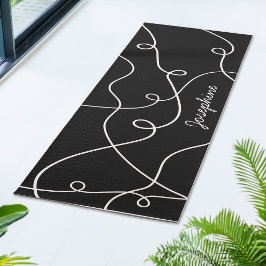 Esterilla De Yoga Patrón geométrico de bucles blancos sobre negro y 