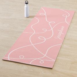 Esterilla De Yoga Patrón geométrico de bucles blancos sobre rosa y n