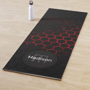Esterilla De Yoga Patrón geométrico del peine rojo del neón negro Mo