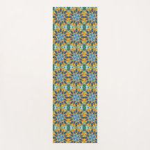 Patrón geométrico fractal azul y amarillo