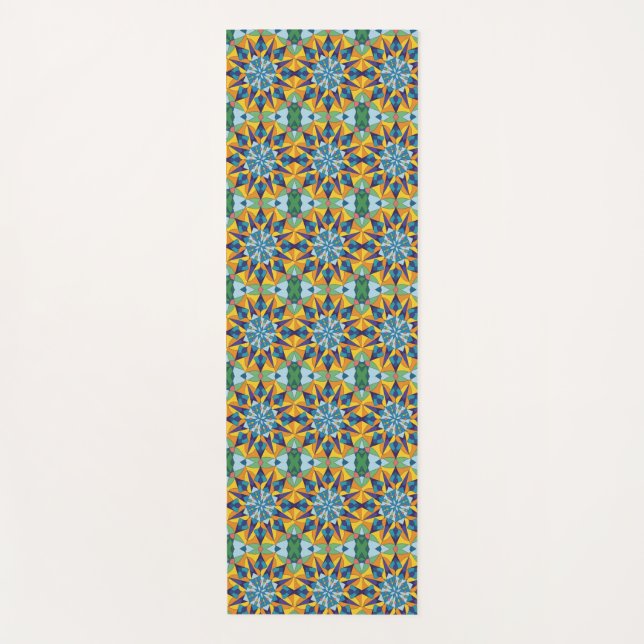 Esterilla De Yoga Patrón geométrico fractal azul y amarillo (Anverso)