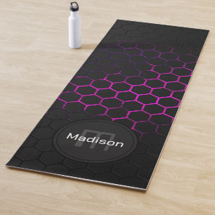 Esterilla De Yoga Patrón geométrico negro de panal rosado en calient