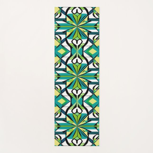 Esterilla De Yoga Patrón geométrico verde y negro (Anverso)