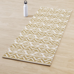 Esterilla De Yoga Patrón tribal dorado y blanco