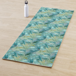 Esterilla De Yoga Patrona de acuarela de la hoja de palma azul tropi