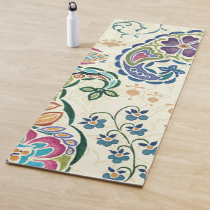 Esterilla De Yoga Pavo real decorativo y flores coloridas