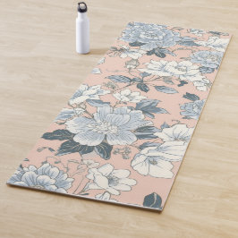 Esterilla De Yoga Peonías Azules Floral Vintage Botánico Melocotón