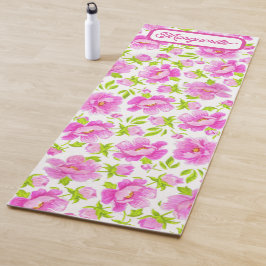 Esterilla De Yoga Peonías Florales Personalizadas Acuarela Blanca