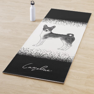 Esterilla De Yoga Perro Basenji Lindo en Negro y Blanco & Texto Pers