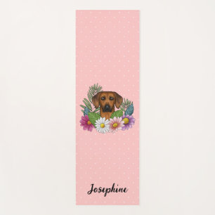 Esterilla De Yoga Perro Ridgeback Rodesiano Con Flores Y Nombre Rosa