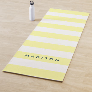 Esterilla De Yoga Personalización Nombre Preppy Rayas Amarillas y Bl
