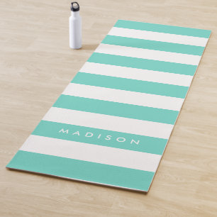 Esterilla De Yoga Personalización Nombre Preppy Turquesa y Bandas B