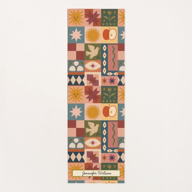 Esterilla De Yoga Personalizado Bohemian Patchwork Celestial místico (Anverso)