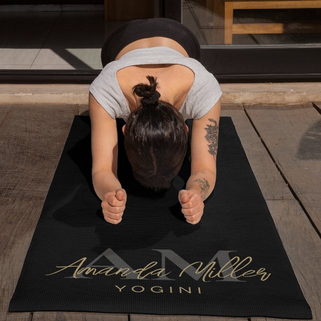 Esterilla De Yoga Personalizado Con Nombre Negro Oro Monograma Moder (Subido por el creador)