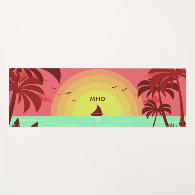Esterilla De Yoga Personalizado de Ilustracion de playa monograma yo (Anverso (horizontal))