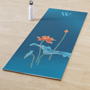 Esterilla De Yoga Personalizado Elegante Blue Lotus Flor Monograma Y