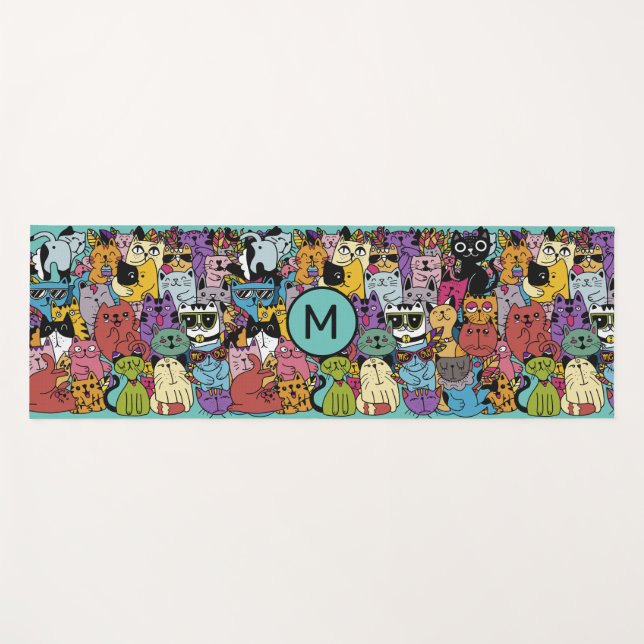 Esterilla De Yoga Personalizado Monograma Gracioso Gatos Ilustracion (Anverso (horizontal))