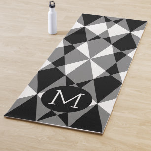 Esterilla De Yoga Personalizado Monogramo Blanco Negro Cuadrados Mos