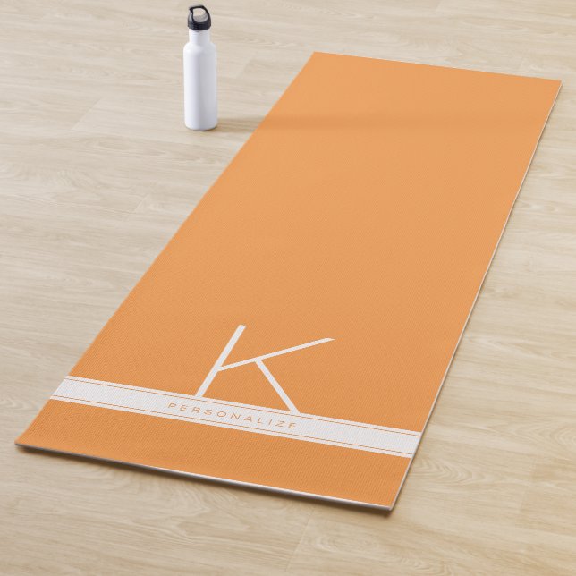 Esterilla De Yoga Personalizado Naranja Stripe Monograma Nombre (In situ)