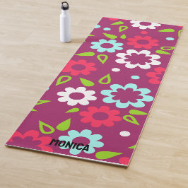 Esterilla De Yoga Personalizado Rojo Blanco Floral Colorido Nombre P