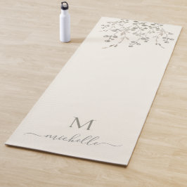 Esterilla De Yoga Personalized Botanical Watercolor Monogram Ivory