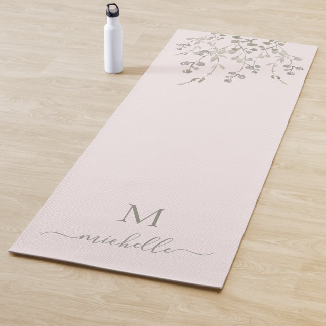 Esterilla De Yoga Personalized Botanical Watercolor Monogram Pink (In situ)