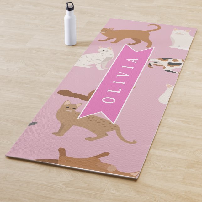 Esterilla De Yoga Personalized Cute Pink Cat Pattern Gift Cat Lover (In situ)