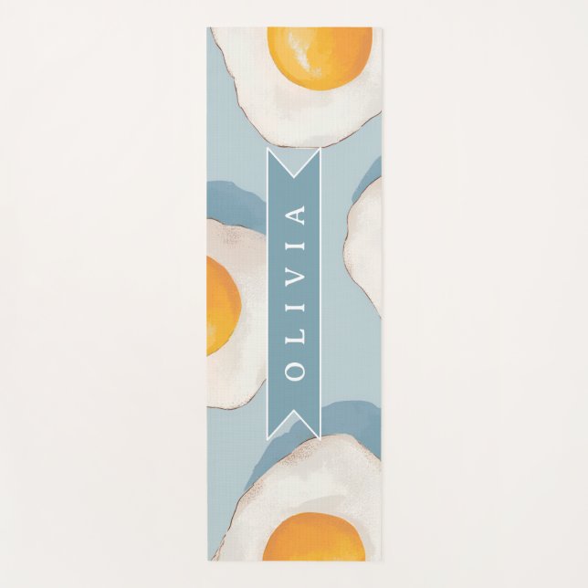 Esterilla De Yoga Personalized Fried Egg Pattern Fun Blue Funny (Anverso)