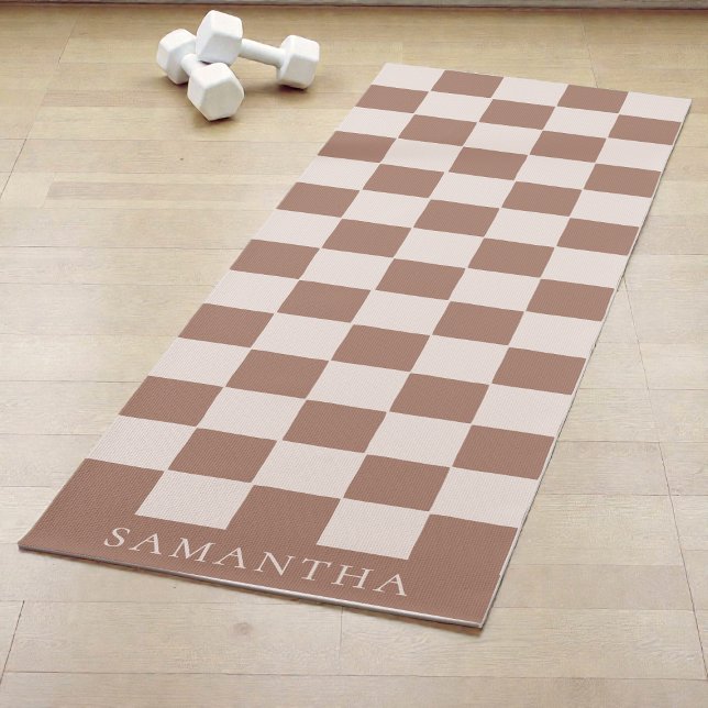 Esterilla De Yoga Personalized Modern Brown Simple Checkered Pattern (Personalized Modern Brown Simple Checkered Pattern Yoga Mat)