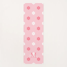 Esterilla De Yoga Personalized name monogram white pink floral 
