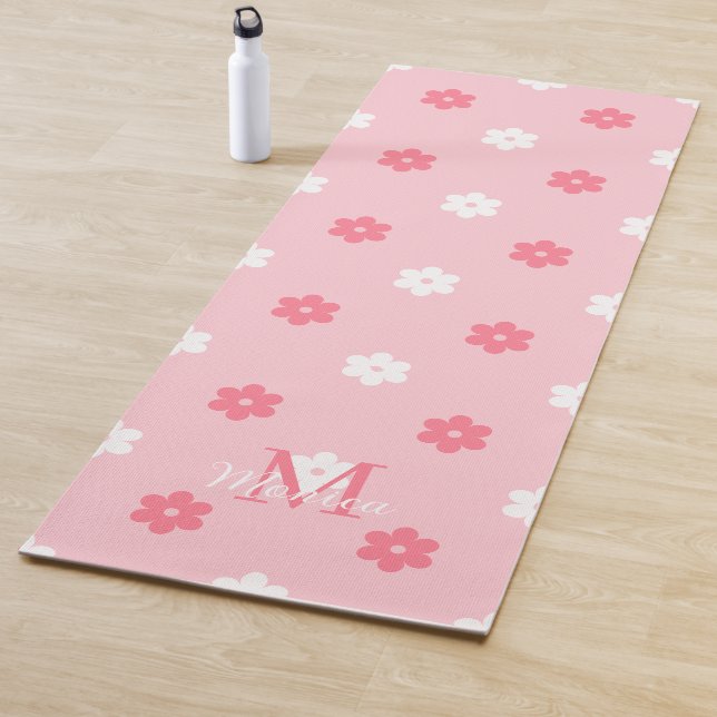 Esterilla De Yoga Personalized name monogram white pink floral  (In situ)