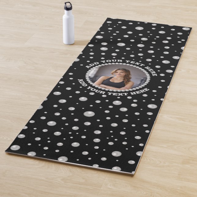 Esterilla De Yoga Personalized Photo with Pearls Circle on Black (In situ)