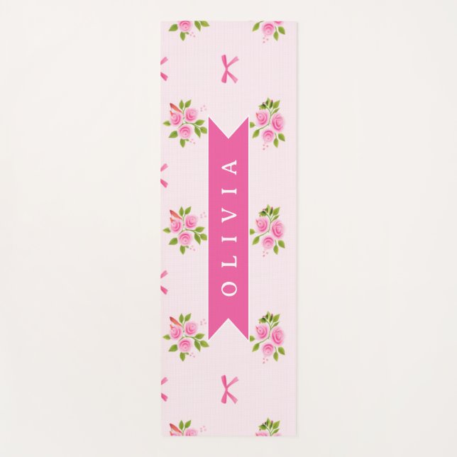 Esterilla De Yoga Personalized Pink Coquette Girly Bow Floral Name (Anverso)