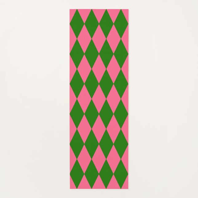 Esterilla De Yoga Pink Green Harlequin Checkered Design  (Anverso)