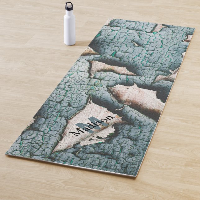 Esterilla De Yoga Pintura verde azul antiguo rústico madera Monogram (In situ)