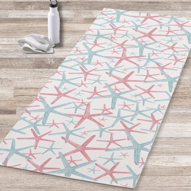 Esterilla De Yoga Playa Cute Girly Moderna (Fun Teal Pink Nautical Starfish Meditation Beach Yoga Mat)