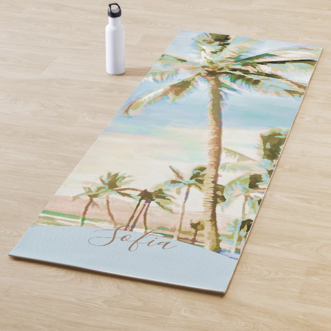 Esterilla De Yoga Playa hawaiana pintada Bahía Mauna Lani, Azul (In situ)