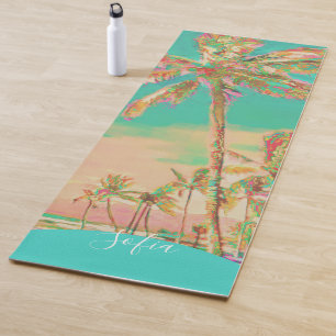 Esterilla De Yoga Playa hawaiana pintada Bahía Mauna Lani, Verde azu