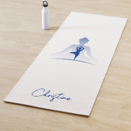 Esterilla De Yoga Pose de yoga azul-blanco con nombre personalizado