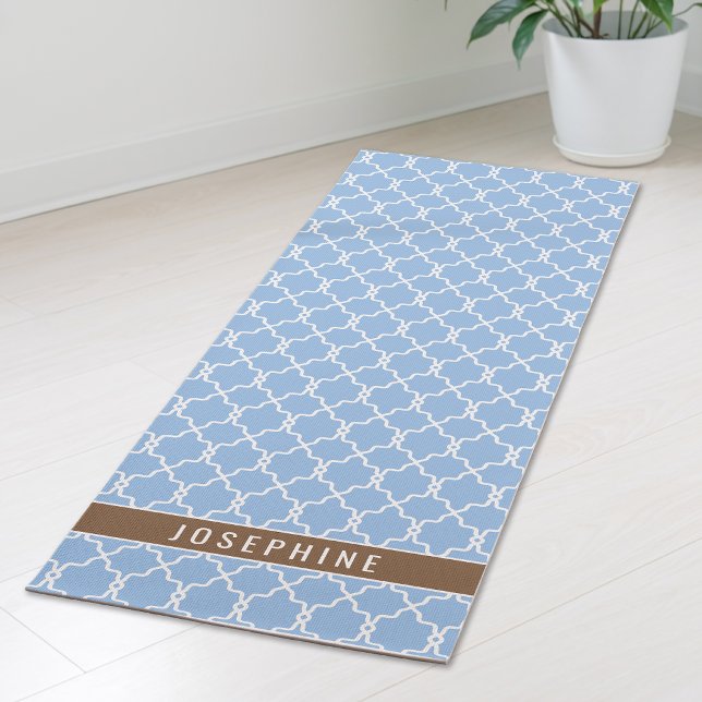 Esterilla De Yoga Powder Blue And Brown Trellis Pattern With Name (Subido por el creador)