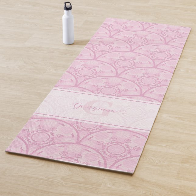 Esterilla De Yoga Preppy personalizada en Mandala rosa Art Deco (In situ)